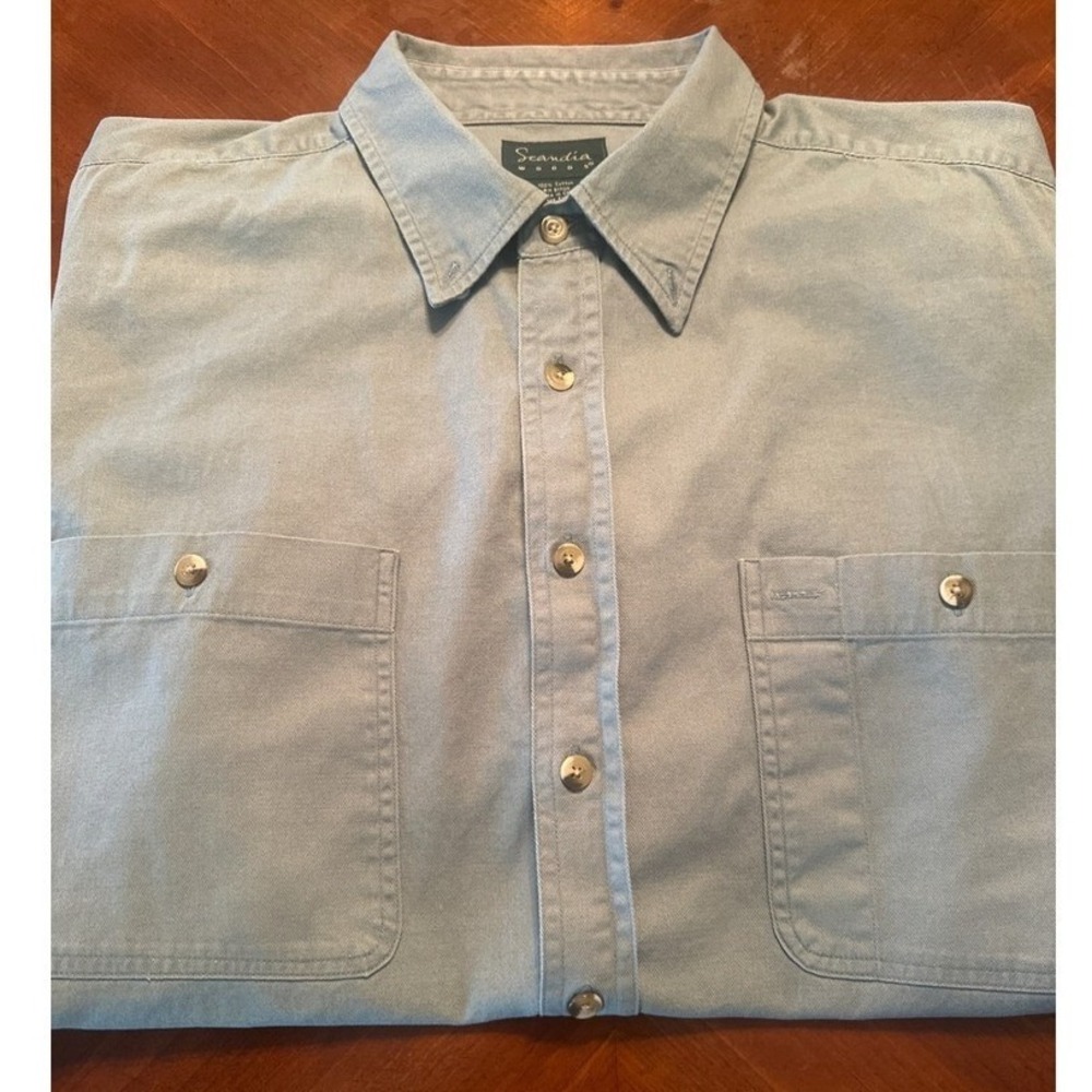 Scandia Woods Button Down Men XLG Sage Green Excellent Cotton Twill Short Sleeve